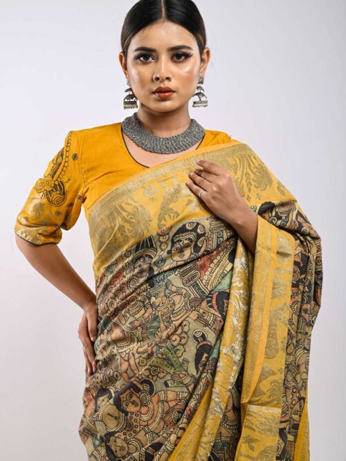 kalamkari Saree on Handwoven Pure Kanjeevaram Silk
